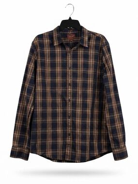 Red Ale by Alesbury Navy and Brown Plaid Button-Down Shirt Long Sleeves